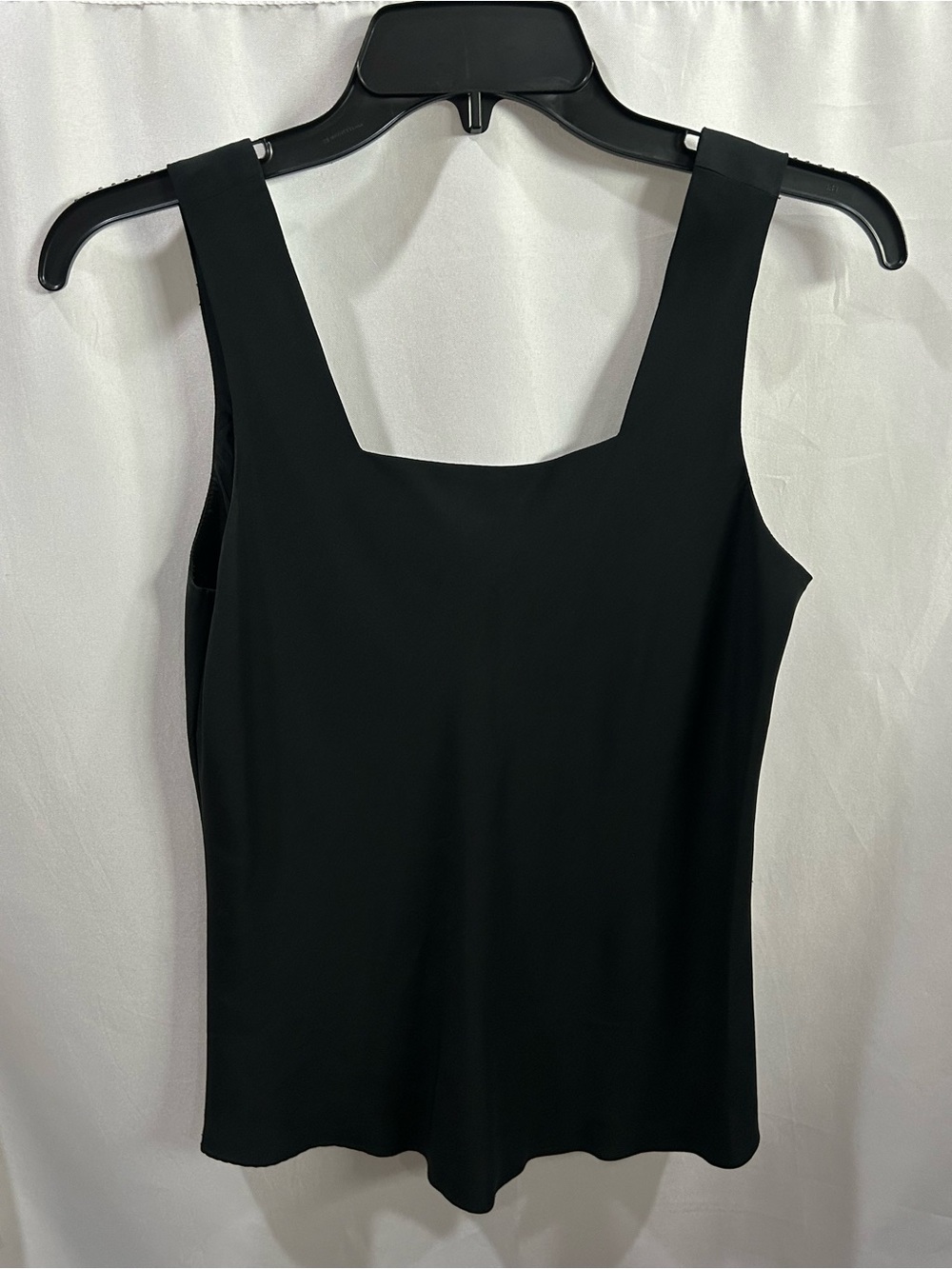 Classic Black Square Neck Silk Tank Top bra hiding snaps